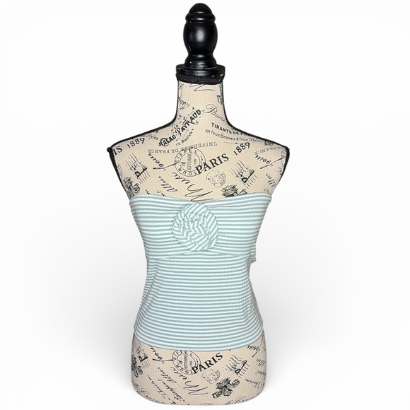 NWT American Eagle Blue Striped Rosette Strapless Summer Ribbed Tube Top | S - Picture 2 of 12